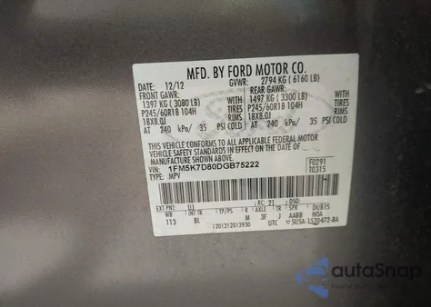 2013 Ford Explorer Xlt from USA, damaged, VIN 1FM5K7D80DGB75222